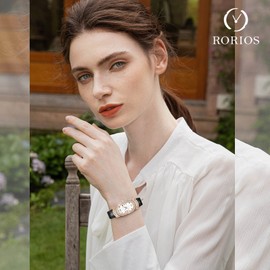 rorios Women's Watches Fashion Rhinestone Women Watch Analogue Quartz Watch with Leather Strap Waterproof Watch for Women Ladies, black, Strap.