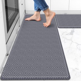 Mattitude Kitchen Mat 2PCS Kitchen Rugs Cushioned Anti-Fatigue Rug Waterproof Standing Desk Mat Kitchen Mats for Floor Kitchen Rug Set for Kitchen, Sink, Office 17.3"×30"+17.3"×47" Light Grey