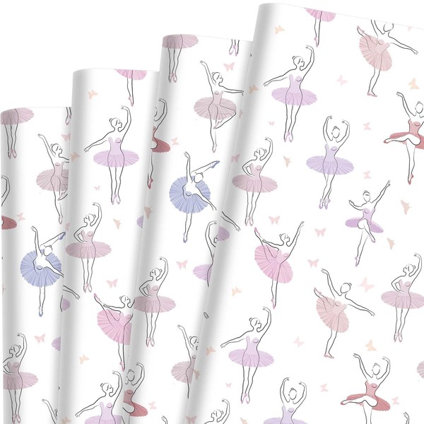 Sanixn 12 Sheets Ballerina Wrapping Paper Ballet Dancers Butterfly Printed