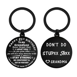 ENGZHI Grandson 21st Birthday Gifts for Him, 21 Year Old Boy Gift Ideas, 21st Birthday Decorations for Men Black Keychain