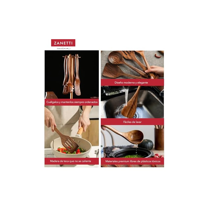 Zanetti - Juego de 5 Utensilios de Cocina de Madera