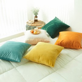 Aeuihmebg Set of 4 Soft Velvet Cushion Covers 45 x 45cm Square Home Decorative Throw Pillow Cases for Car Couch Sofa Bedroom Living Room 18x 18 inch, Yellow/Orange/Blue/Green