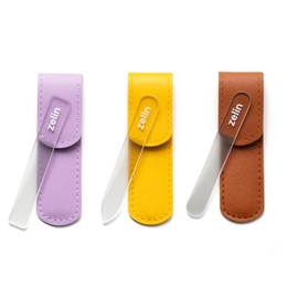 zelin Premium Glass Nail File for Natural Nails with Leather Case, 3 Pcs Single-Sided Crystal Nail Files for Stronger, Smoother Nails, Reusable Manicu