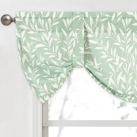 VOGOL Faux Linen Valance Curtain, Leaf Print Light Filtering Window Topper for Kitchen, Easy to Install Tie Up Valances for Bathroom, Dining Room, 52x18 Inches, 1 Panel, Green