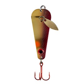 Northland Tackle Ice Fishing Thumper Spoon, Stamped Brass Flutter Spoon Ice Fishing Lure for Walleye, Crappie, & More, 10 Colors, Super-Glo Red Gold, 1/8 Oz
