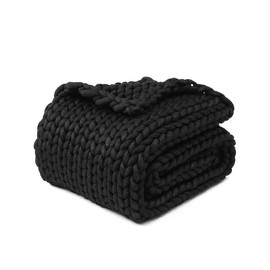 YnM Chunky Throw Blanket, Medium-Weight, Hand Knitted, Skin Friendly, Ventilated and Breathable, Machine Washable, Home Décor Piece for Couch, Sofa and Bed (Black, 50x70 Inch)