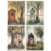 Gotham Decor Set of 4 Rustic Farmhouse Outhouse with Rooster