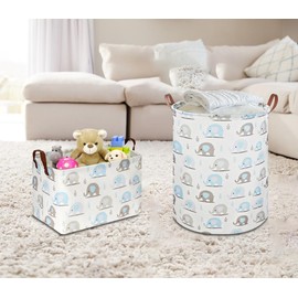 NTAOHAMPER Rectangular Blue Elephant Storage Basket,Collapsible Gift Basket with Handles,Kids Toys/Books Box,Room Decor(Blue Elephant)