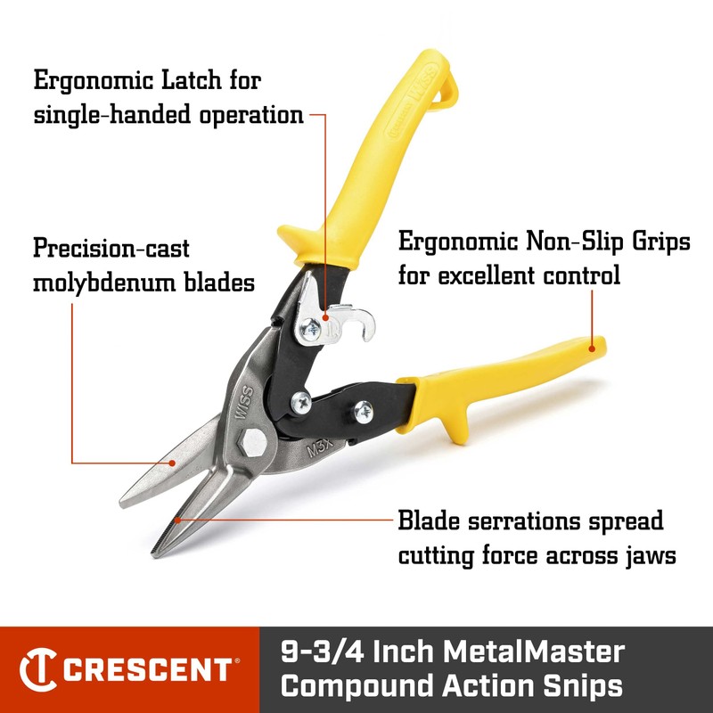 Crescent Wiss 9-3/4 Inch MetalMaster Compound Action Snips - Straight,