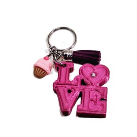 Love Heart Keychain 3d Printed Gift Stylish Hot Pink Large Charm With Sweet Treat And Tassel Charms Silver Color Key Ring Backpack Gear