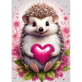 QENSPE 5D Diamond Painting Hedgehog Diamond Painting Pictures DIY Full Round Diamond Art Set Adults, Heart Flower Diamond Art Painting Embroidery Set Cross Stitch Pictures Home Wall Decor 30 x 40 cm