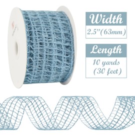 HUIHUANG Blue Burlap Wired Ribbon 2.5 inch Burlap Ribbon for Christmas Tree Dusty Blue Jute Mesh Wire Ribbon for Wreaths, Trees, Gift Wrapping, Garland, Holiday Home Decor-10 Yards
