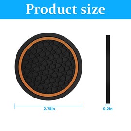 Mandark 4PCS Car Cup Holder Coasters, 2.75 Inch Non-Slip Insert Water Bottle Holder Pads, Dustproof Automotive Interior Accessories Mat, Universal for Vehicles, Trucks, RVs and More (Black/Orange)