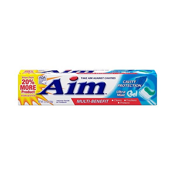 Aim Multi-Benefit Cavity Protection Gel Toothpaste, Ultra Mint 5.50 oz (4 Pack)