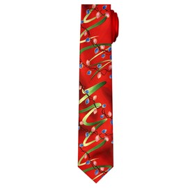 Jerry Garcia Men's Merry Christmas Collection Light Bulbs on Abstract Green Tree Artwork Red Regular Length Neck Tie