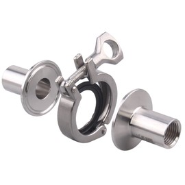 DERNORD 2 Pcs Sanitary Female Threaded Ferrule Pipe Fittings + SUS304 Tri-clamp (Tri-clover Clamp) + FKM Gasket (Female Threaded Pipe Size:1/2 Inch DN15)