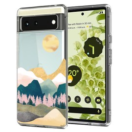Unov Case Compatible with Pixel 6 Case Clear Transparent Slim Protective Case Soft TPU Bumper Embossed Pattern Shock Absorption 6.4 Inch (Sierra Mountains)