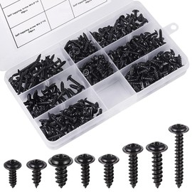 Carbon Steel Screws Self Tapping Screws Assortment 340 Pieces Self Tapping Screws Flat Head Cross Head 8 Different Sizes with Assortment Box Self-Tapping
