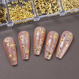 3 Boxes Nail Gold Charms - Metal Gold Nail Art - Y2k Golden Nail Charms - 3D Nail Art Gold Decoration - Multi Gold Nail Art (Gold Set)