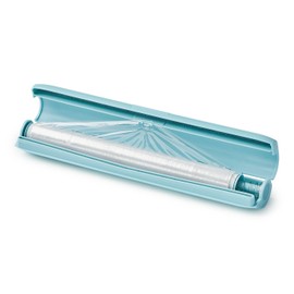 Betty Bossi Film Cutter, Cling Film Dispenser, Universal Film Roll 30-33 cm, Practical Fixing System from the Start of Film, Dispenser for Cling Film, Plastic, Stainless Steel, Blue