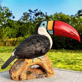 Teaeeno Toucan on Stump Statue,Toucan Bird Outdoor Tiki,Toucan Tree Hugger Garden Statues,Resin Toucan Outdoor Tropical Decor Bird Sculptures for Patio Lawn Yard Home Decoration,Tropical Garden Decor