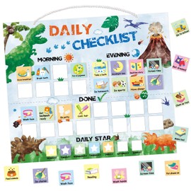 WERNNSAI Dinosaur Routine Chart for Kids - Daily Visual Schedule for Reward Chart Chore Chart Behavior Chart Responsibility Chart for Boys Girls Fridge Home School Supplies