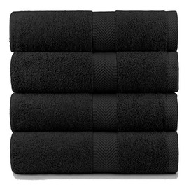 BY LORA Cotton Loop Terry Bath Towel Plush Soft Absorbent Terry Towel for Bath, Shower, Black Charcoal, Set of 4