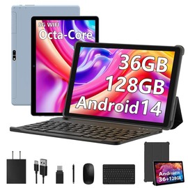 YUMKEM POWMUS | YUMKEM Newest 2025 Android 14 Tablet, 36GB(12+24)RAM 128GB ROM 1TB Expandable, Octa-core, WiFi, 8000mAh Battery, 10 inch Tablet with Keyboard Mouse, Case, 5+8MP Camera, Bluetooth, Entertainment All In One Tablet PC - Color: Grey - 128GB A