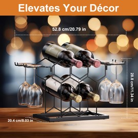 NANAGIFTREE Countertop Wine Rack, 8 Bottle Freestanding Modern Black Metal Small, 3 Tier Tabletop Wine Holder Stand for Cabinet, Pantry - Wine Racks Countertop (Black)