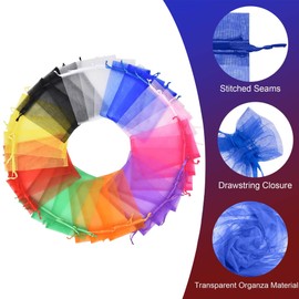 Rhimooay Pack of 100 Organza Bags 10 x 12 cm, Colourful Organza Bags for Filling, Organza Bags with Drawstring for Jewellery Bags, Wedding Bags, Festival Party (10 Colours)