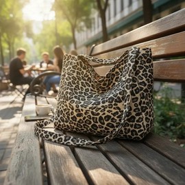 Bolsa Tote Estampado Leopardo Gran Capacidad Para Mujer Leopardo Café