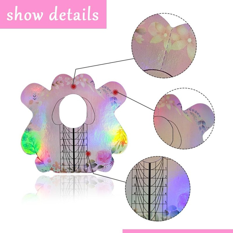 BeautyLeader 100PCS Nail Form Laser Pink Acrylic Nail Extension Sticker,