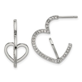 Stainless Steel Polished With Crystals Double Love Heart Post Hoop Earringss 25x12.5mm Wide-Hoop Earring for Women