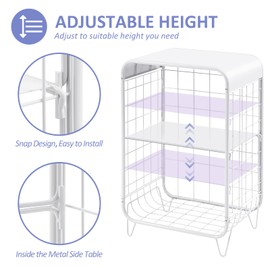 APEXCHASER Cute Nightstand,Metal Side Table,3 Tier End Table with Storage,Vintage Bedside Table,Girls Bedroom Furniture,Coffee Table for Living Room,Bedroom,Dorm,White