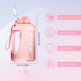 JIMACRO Water Bottle with Time Marking Tracker, 1.5 L Water Bottle, BPA-Free, Leak-Proof, Sports Bottle, Flip Lid, Sports Water Bottle for Fitness, Gym, Home, Office, Outdoor