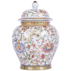 Enamel Ginger Jar with Lid 7.72"H,Handmade Chinoiserie Ginger Jar, Ceramic Vase for Home Decor, Decorative Jar, Black or White (White)