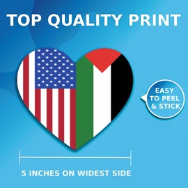 American Palestinian Flag Heart Sticker - Proud Supporting Peace Not War Political Sticker - Premium Quality Vinyl Bumper Stickers 2-Pack | 5-Inch on Widest Side | Made in USA FHJ1360