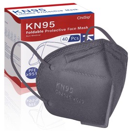 ChiSip KN95 Face Mask 40Pcs, 5 Layer Design Cup Dust Safety Masks, Breathable Protection Masks Against PM2.5 for Adult, Men, Women, Indoor, Outdoor Use, Gray