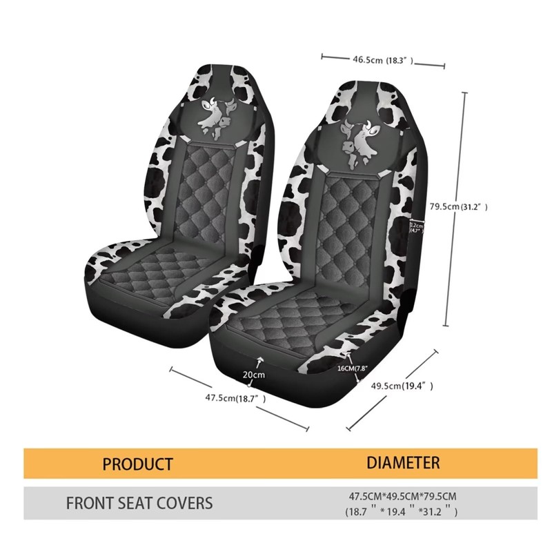 Poceacles Cow and Diamond Pattern Print Car Seat Covers 2pcs/Set