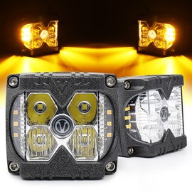 POVTOR Side Shooter LED Lights, 40W Spot Flood V Logo Amber Solid & Strobe Function Separate Dual Side Driving Light Pods for Jeep Truck Tractor SUV 4X4 Motorcycle