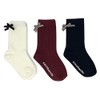 cocobambi 子供靴下クルー丈 リボン付き スベリ止め付 3足組 白×エンジ×ネイビー 15-20cm 88-65-1160