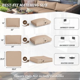 14 Pcs Outdoor Cushion Covers Patio Cushion Slipcovers Replacement Splash Proof with Zipper for Outdoor Furniture, Patio Sofa Couch 3 Sizes, Covers Only