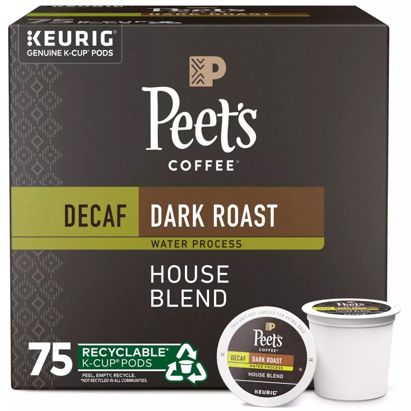 Peet's Coffee Decaf Dark Roast K-Cup Pods, House Blend (75