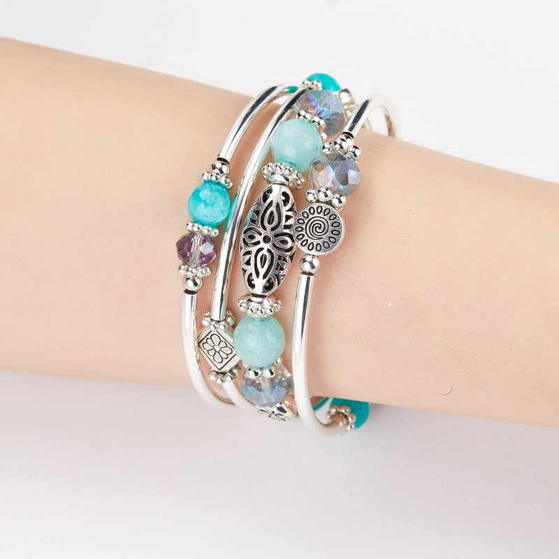 Pulseras apilables con cuentas para mujer, pulsera bohemia de plata,