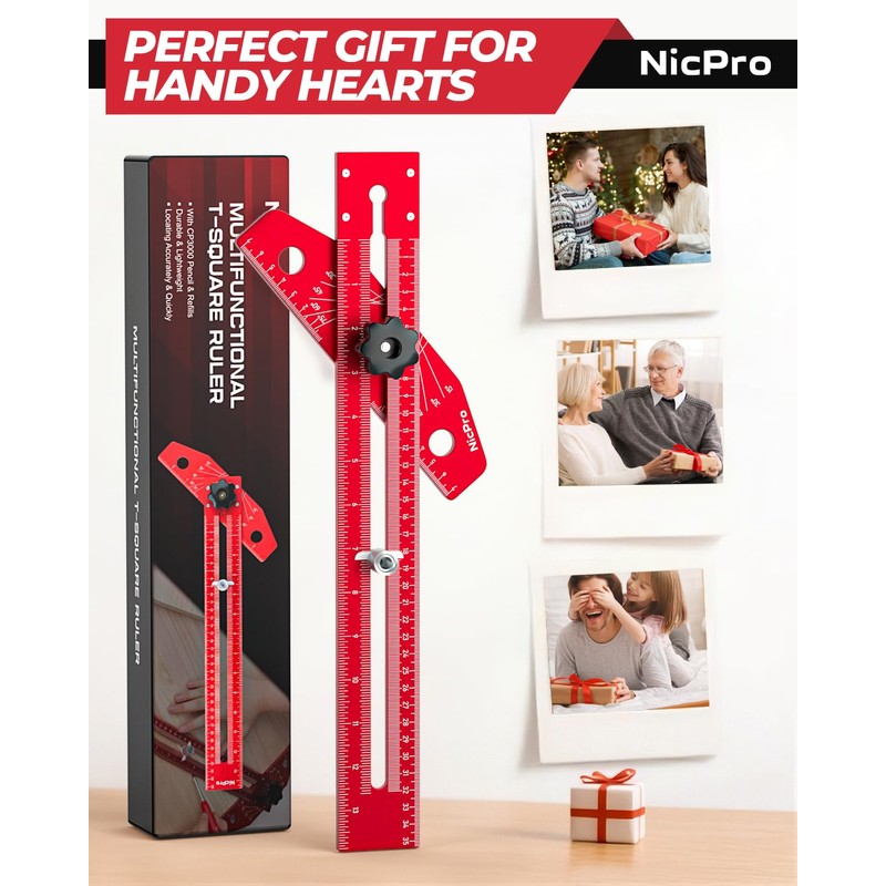 Nicpro Woodworking Scriber Marking Line Ruler, Adjustable Aluminum Alloy Sliding