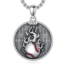 enjoylifecreative Baseball / Basketball / Softball / Football Necklace for Men Sports Lovers Fans Sterling Silver Never Give Up Sports Necklace Sports Gift for Birthday and Christmas, Sterling Silver
