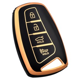 OFF WE GO for Hyundai Key Fob Cover, Soft TPU Protection Key Fob Case Compatible with Hyundai Santa fe Genesis Equus Azera Smart Car Key Accessories (Gold Black)