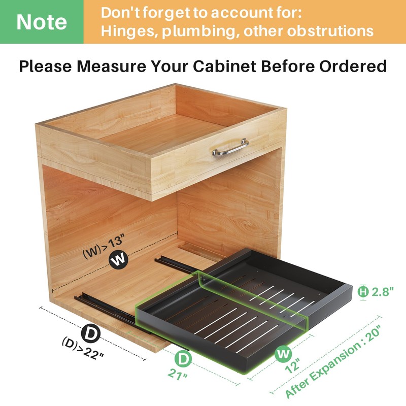 Pull out Cabinet Organizer, Expandable(12"-20") Heavy Duty Slide out Drawer