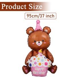 37 inch Bear Balloons - Red Happy Birthday Bear Foil Balloons,Self Standing 3D Aluminum Foil Animal Balloons,Birthday Party Decoration Sphoto Booth Backdrop