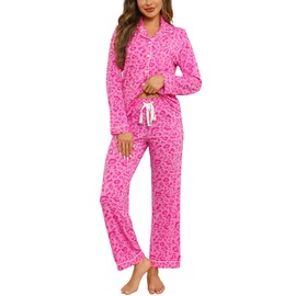 Anjue Loungewear for Women Pattern Sleepwear Button Down Nightwear Soft Long Sleeve Lounge Set 2 Piece Pajamas for Women
